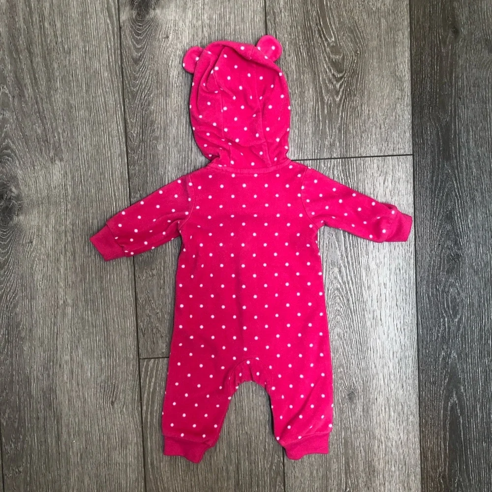CARTERS HOODED FLEECE JUMPSUIT PINK 3MO